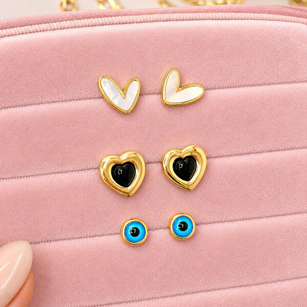 "Hearts" Earrings, 18K Gold Plated Steel