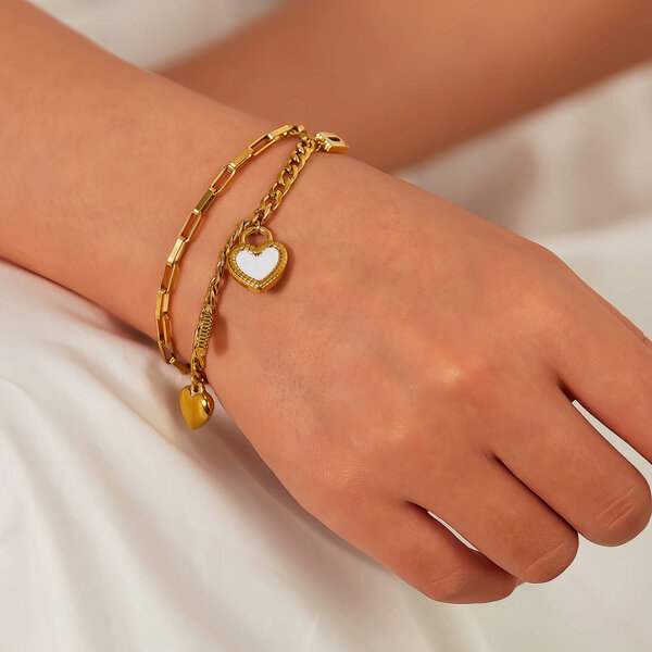 "Hearts" Bracelet, 18K Gold Plated Steel