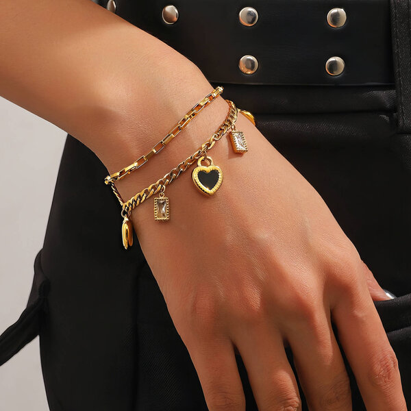 "Hearts" Bracelet, 18K Gold Plated Steel