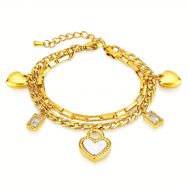 "Hearts" Bracelet, 18K Gold Plated Steel