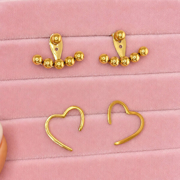 "Hearts" Earrings, 18K Gold Plated Steel