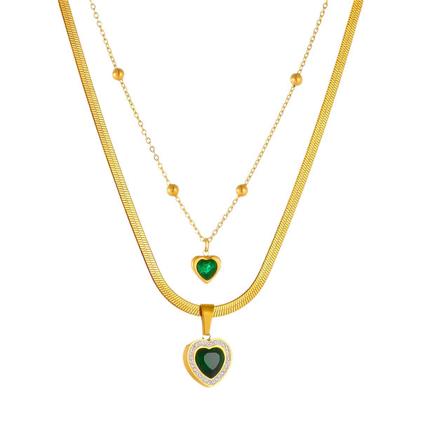 "Hearts" Necklace, 18K Gold Plated Steel