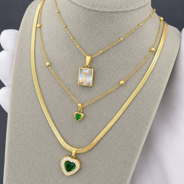 "Hearts" Necklace, 18K Gold Plated Steel