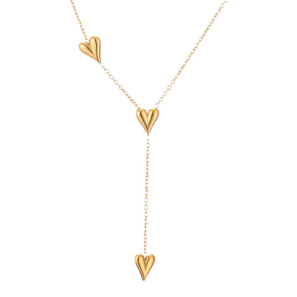 "Hearts" Necklace, 18K Gold Plated Steel