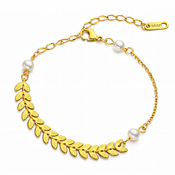 "Leaves" Anklet, 18K Gold Plated Steel