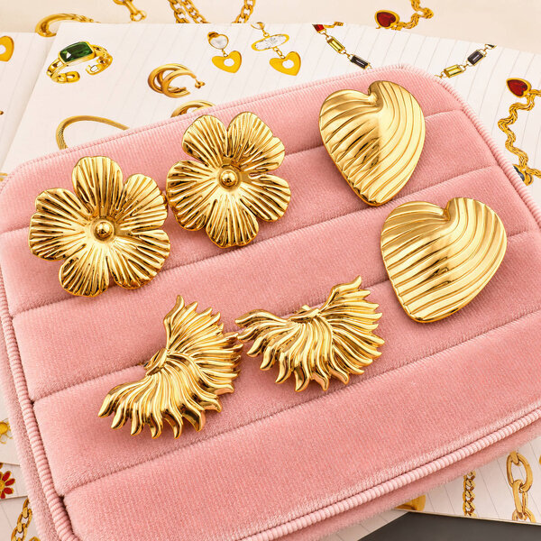 "Hearts" Earrings, 18K Gold Plated Steel