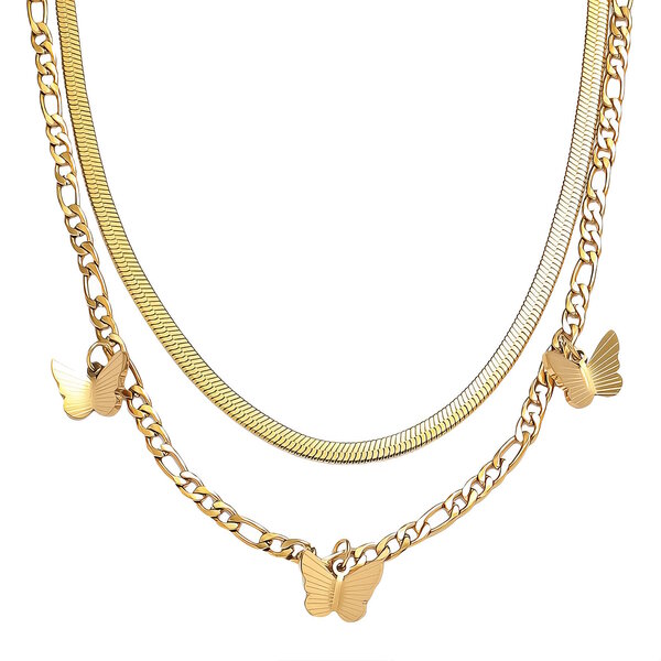 "Butterflies" Necklace, 18K Gold Plated Steel