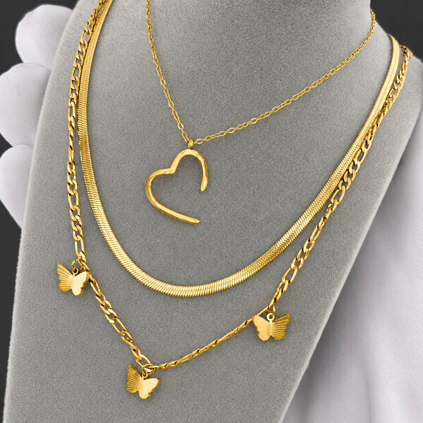 "Butterflies" Necklace, 18K Gold Plated Steel
