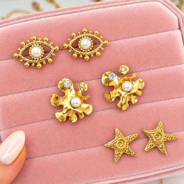 "Starfish" Earrings, 18K Gold Plated Steel