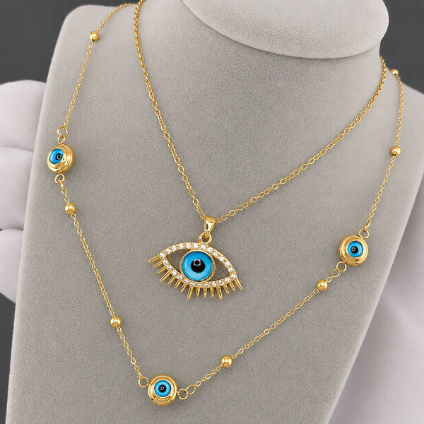 "Evil eye" Necklace, 18K Gold Plated Steel