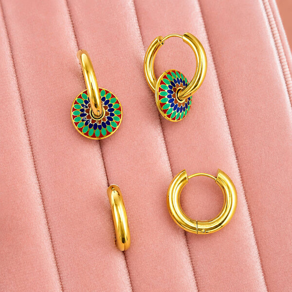 Earrings, 18K Gold Plated Steel