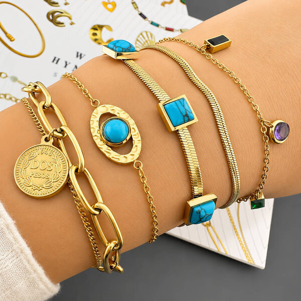 Bracelet, 18K Gold Plated Steel