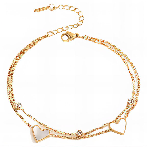 "Hearts" Anklet, 18K Gold Plated Steel