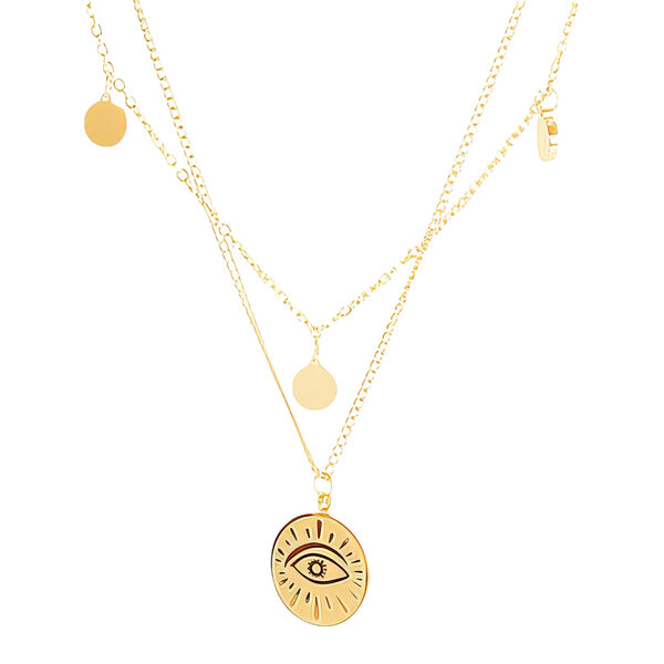 "Evil Eye" Necklace, 18K Gold Plated Steel