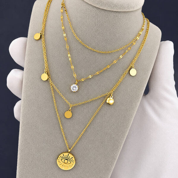 Necklace, 18K Gold Plated Steel