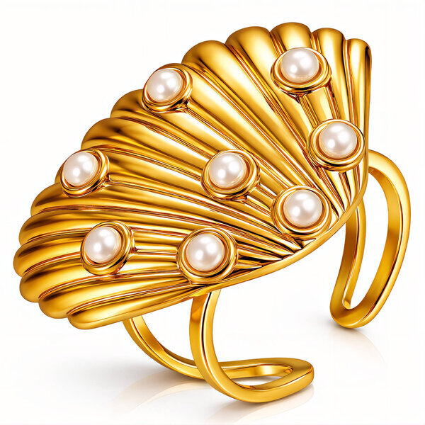 "Seashell" Ring, 18K Gold Plated Steel