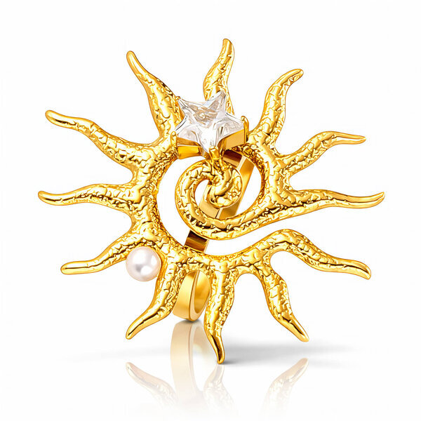 "Sun" Ring, 18K Gold Plated Steel