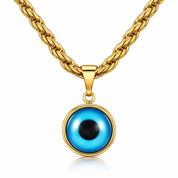 "Evil Eye" Necklace, 18K Gold Plated Steel