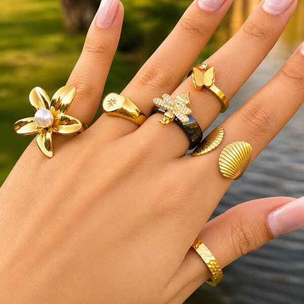Ring, 18K Gold Plated Steel