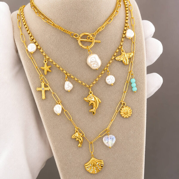 Necklace, 18K Gold Plated Steel