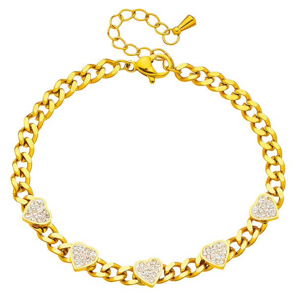 "Hearts" Bracelet, 18K Gold Plated Steel