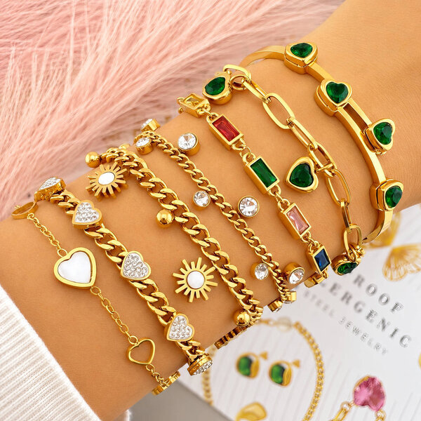 "Hearts" Bracelet, 18K Gold Plated Steel