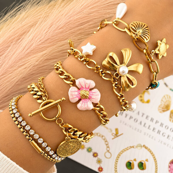 "Coin" Bracelet, 18K Gold Plated Steel