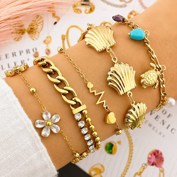 "Turtle" Bracelet, 18K Gold Plated Steel