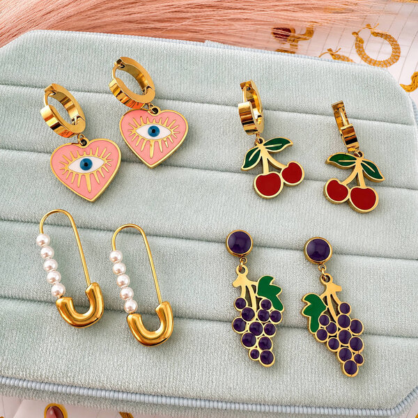 "Grape" Earrings, 18K Gold Plated Steel