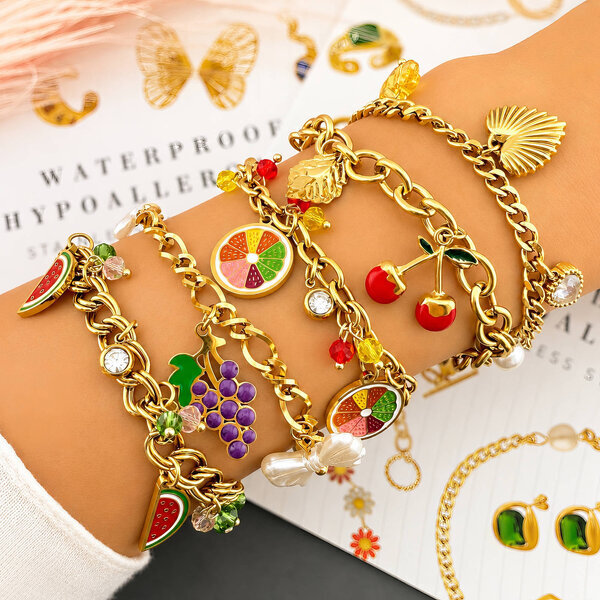 "Cherry" Bracelet, 18K Gold Plated Steel