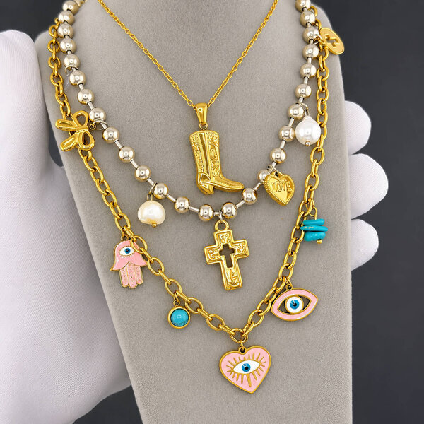 "Boot" Necklace, 18K Gold Plated Steel