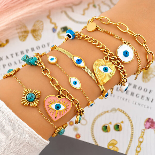 "Evil Eyes" Bracelet, 18K Gold Plated Steel