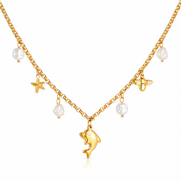 "Dolphin" Necklace, 18K Gold Plated Steel