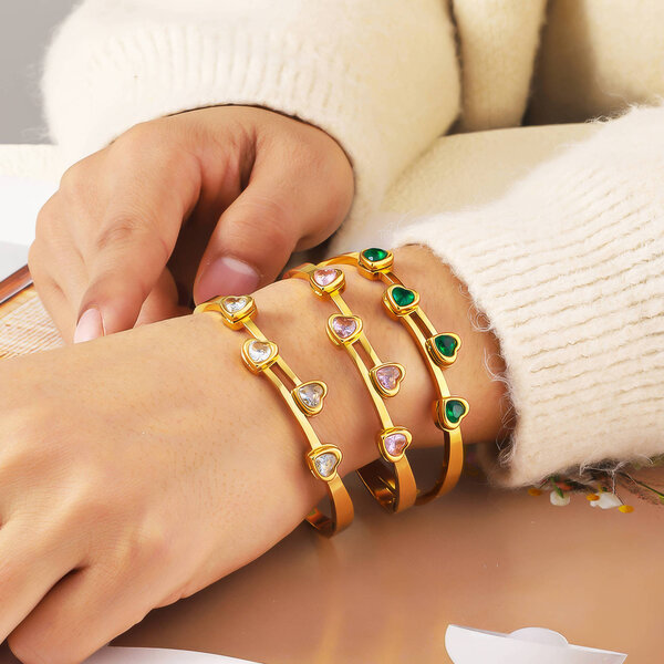 "Hearts" Bracelet, 18K Gold Plated Steel