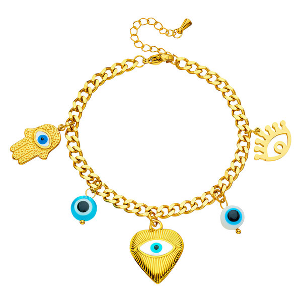 "Evil Eyes" Bracelet, 18K Gold Plated Steel
