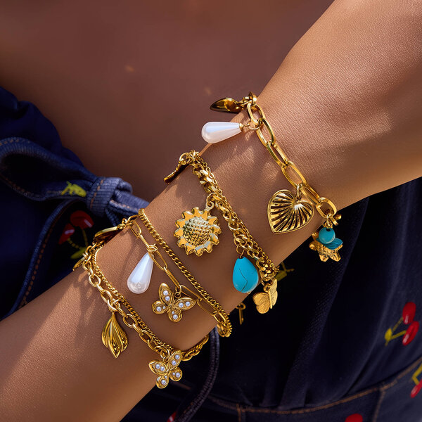 "Hearts" Bracelet, 18K Gold Plated Steel