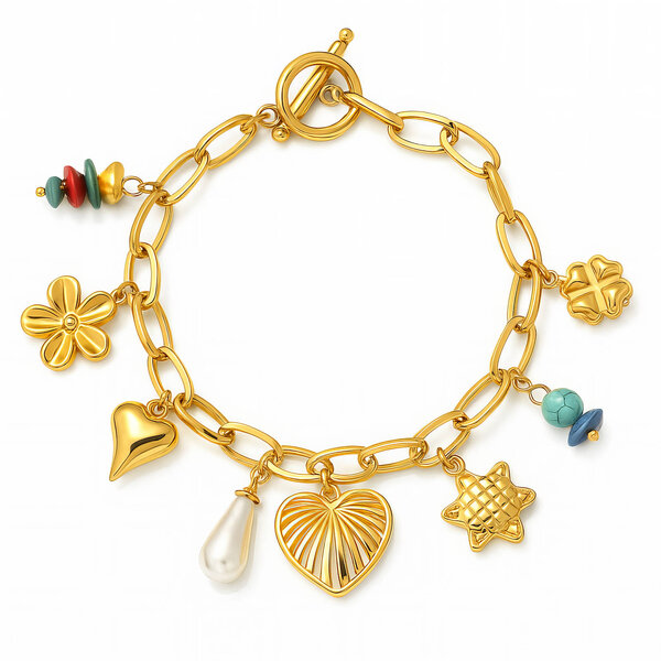 "Hearts" Bracelet, 18K Gold Plated Steel