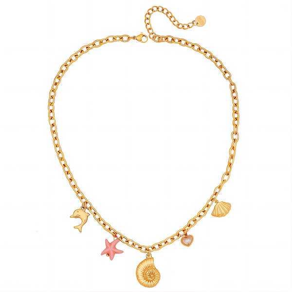 "Seashell" Necklace, 18K Gold Plated Steel