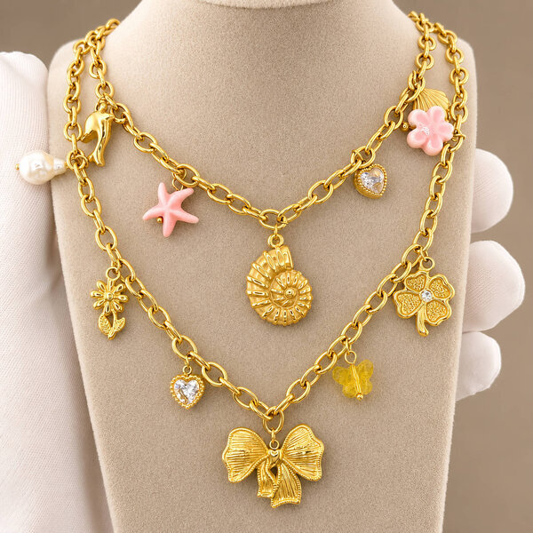"Seashell" Necklace, 18K Gold Plated Steel
