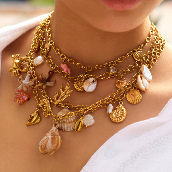 "Seashell" Necklace, 18K Gold Plated Steel
