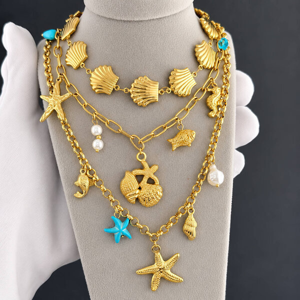 "Seashells" Necklace, 18K Gold Plated Steel
