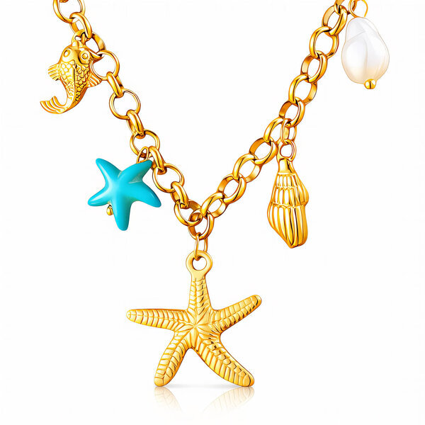 "Starfishes" Necklace, 18K Gold Plated Steel