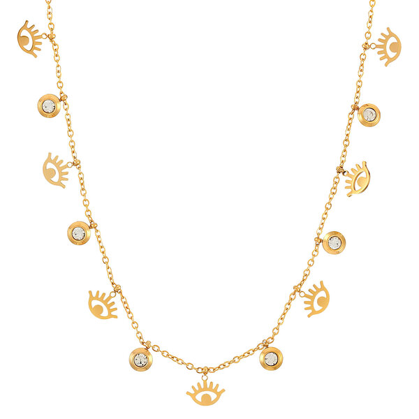 "Evil Eyes" Necklace, 18K Gold Plated Steel