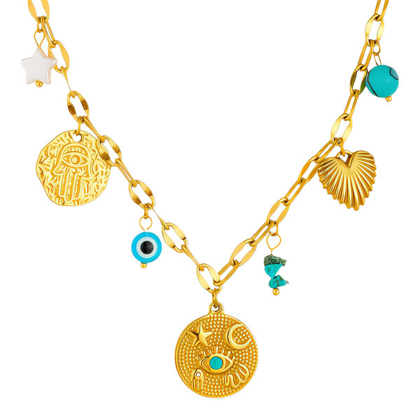 "Evil Eye" Necklace, 18K Gold Plated Steel