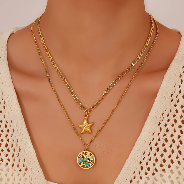 "Starfishs" Necklace, 18K Gold Plated Steel