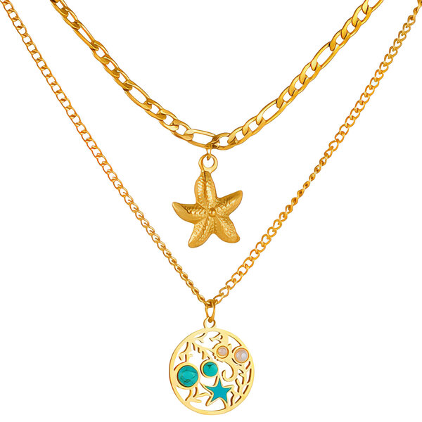 "Starfishs" Necklace, 18K Gold Plated Steel