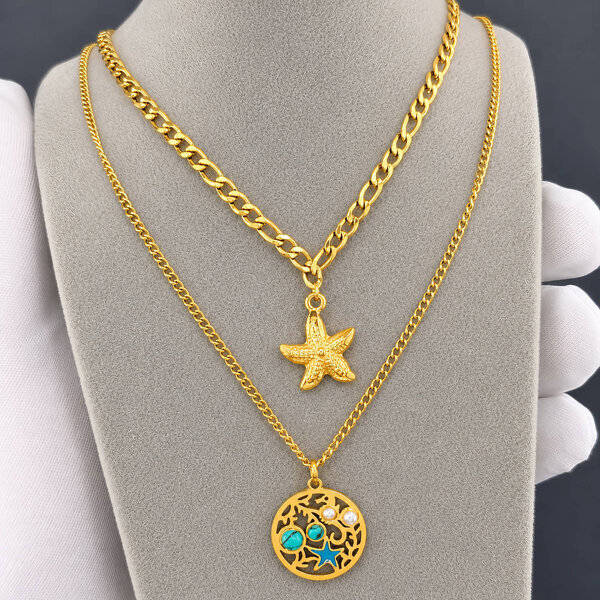 "Starfishs" Necklace, 18K Gold Plated Steel
