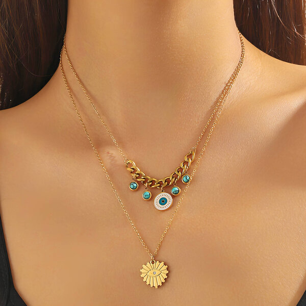 "Evil Eyes" Necklace, 18K Gold Plated Steel