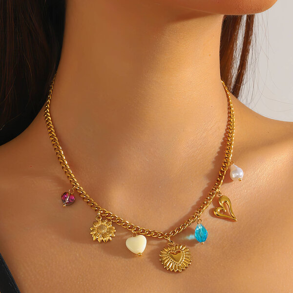 "Hearts" Necklace, 18K Gold Plated Steel