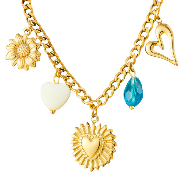 "Hearts" Necklace, 18K Gold Plated Steel